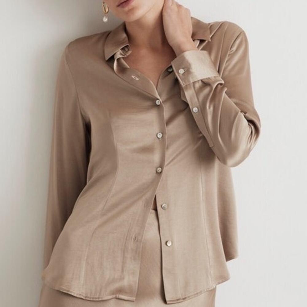 Madewell Darted Button-Up Shirt in Satin Matchstick Size 10 NWT Office Siren